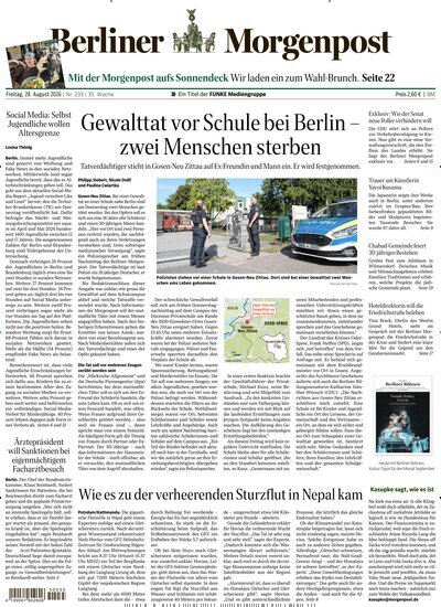 Titelbild der Ausgabe 234/2026 von Berliner Morgenpost. Diese Zeitschrift und viele weitere Zeitungsabos als Abo oder epaper bei United Kiosk online kaufen.