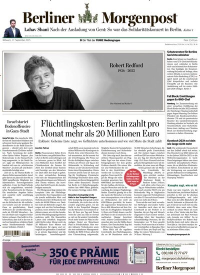 Titelbild der Ausgabe 238/2025 von Berliner Morgenpost. Diese Zeitschrift und viele weitere Zeitungsabos als Abo oder epaper bei United Kiosk online kaufen.