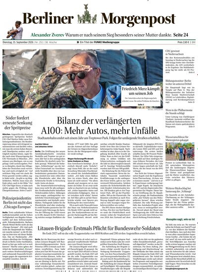 Titelbild der Ausgabe 252/2026 von Berliner Morgenpost. Diese Zeitschrift und viele weitere Zeitungsabos als Abo oder epaper bei United Kiosk online kaufen.