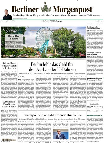Titelbild der Ausgabe 256/2025 von Berliner Morgenpost. Diese Zeitschrift und viele weitere Zeitungsabos als Abo oder epaper bei United Kiosk online kaufen.