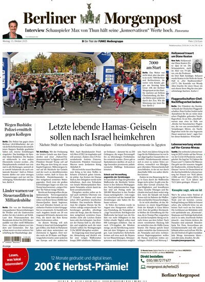 Titelbild der Ausgabe 259/2025 von Berliner Morgenpost. Diese Zeitschrift und viele weitere Zeitungsabos als Abo oder epaper bei United Kiosk online kaufen.