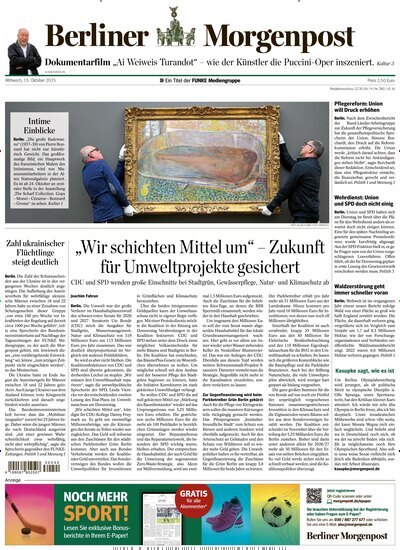 Titelbild der Ausgabe 261/2025 von Berliner Morgenpost. Diese Zeitschrift und viele weitere Zeitungsabos als Abo oder epaper bei United Kiosk online kaufen.