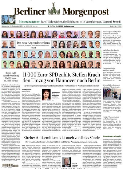 Titelbild der Ausgabe 261/2026 von Berliner Morgenpost. Diese Zeitschrift und viele weitere Zeitungsabos als Abo oder epaper bei United Kiosk online kaufen.