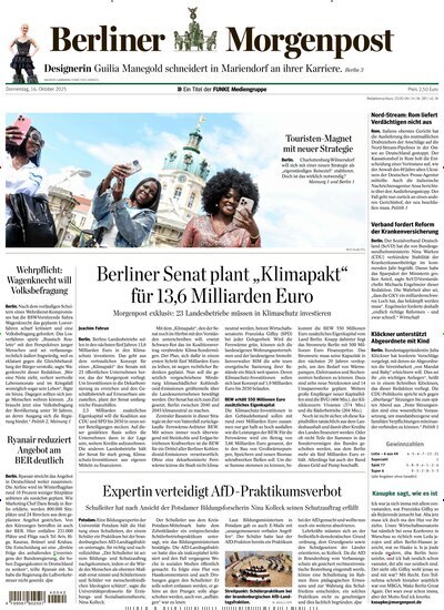Titelbild der Ausgabe 262/2025 von Berliner Morgenpost. Diese Zeitschrift und viele weitere Zeitungsabos als Abo oder epaper bei United Kiosk online kaufen.