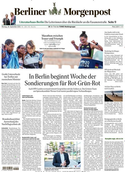 Titelbild der Ausgabe 265/2026 von Berliner Morgenpost. Diese Zeitschrift und viele weitere Zeitungsabos als Abo oder epaper bei United Kiosk online kaufen.