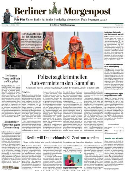 Titelbild der Ausgabe 268/2025 von Berliner Morgenpost. Diese Zeitschrift und viele weitere Zeitungsabos als Abo oder epaper bei United Kiosk online kaufen.