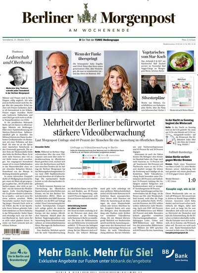 Titelbild der Ausgabe 270/2025 von Berliner Morgenpost. Diese Zeitschrift und viele weitere Zeitungsabos als Abo oder epaper bei United Kiosk online kaufen.
