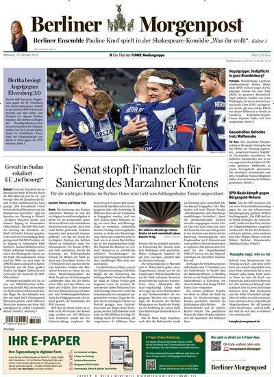 Titelbild der Ausgabe 273/2025 von Berliner Morgenpost. Diese Zeitschrift und viele weitere Zeitungsabos als Abo oder epaper bei United Kiosk online kaufen.
