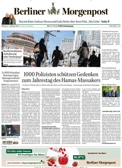Titelbild der Ausgabe 273/2026 von Berliner Morgenpost. Diese Zeitschrift und viele weitere Zeitungsabos als Abo oder epaper bei United Kiosk online kaufen.