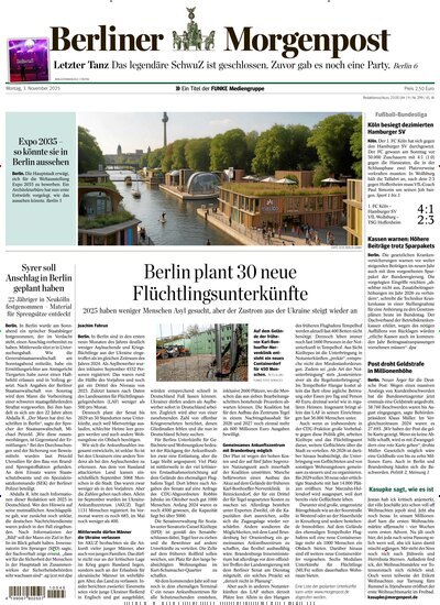 Titelbild der Ausgabe 277/2025 von Berliner Morgenpost. Diese Zeitschrift und viele weitere Zeitungsabos als Abo oder epaper bei United Kiosk online kaufen.