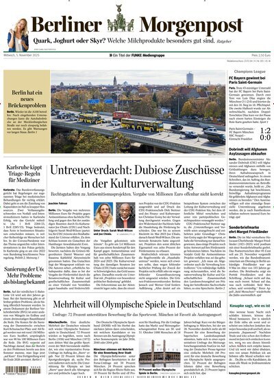 Titelbild der Ausgabe 279/2025 von Berliner Morgenpost. Diese Zeitschrift und viele weitere Zeitungsabos als Abo oder epaper bei United Kiosk online kaufen.