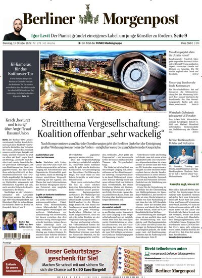 Titelbild der Ausgabe 279/2026 von Berliner Morgenpost. Diese Zeitschrift und viele weitere Zeitungsabos als Abo oder epaper bei United Kiosk online kaufen.