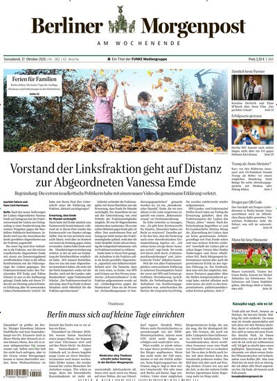 Titelbild der Ausgabe 283/2026 von Berliner Morgenpost. Diese Zeitschrift und viele weitere Zeitungsabos als Abo oder epaper bei United Kiosk online kaufen.