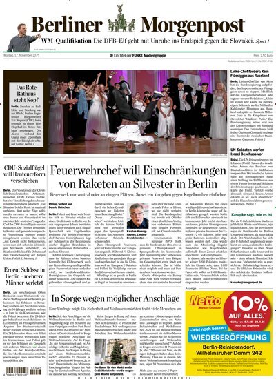 Titelbild der Ausgabe 289/2025 von Berliner Morgenpost. Diese Zeitschrift und viele weitere Zeitungsabos als Abo oder epaper bei United Kiosk online kaufen.