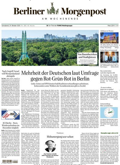 Titelbild der Ausgabe 290/2026 von Berliner Morgenpost. Diese Zeitschrift und viele weitere Zeitungsabos als Abo oder epaper bei United Kiosk online kaufen.