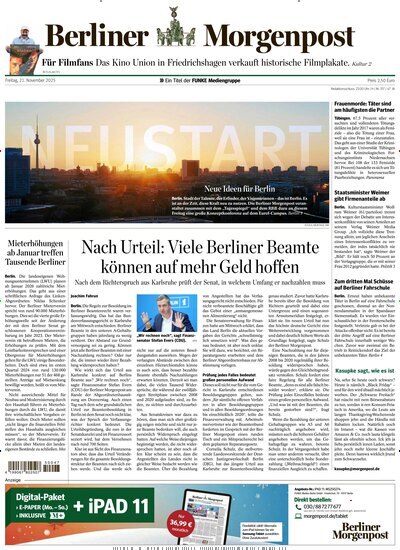 Titelbild der Ausgabe 293/2025 von Berliner Morgenpost. Diese Zeitschrift und viele weitere Zeitungsabos als Abo oder epaper bei United Kiosk online kaufen.