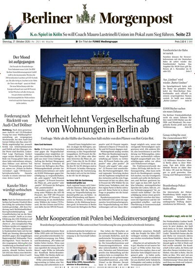Titelbild der Ausgabe 293/2026 von Berliner Morgenpost. Diese Zeitschrift und viele weitere Zeitungsabos als Abo oder epaper bei United Kiosk online kaufen.