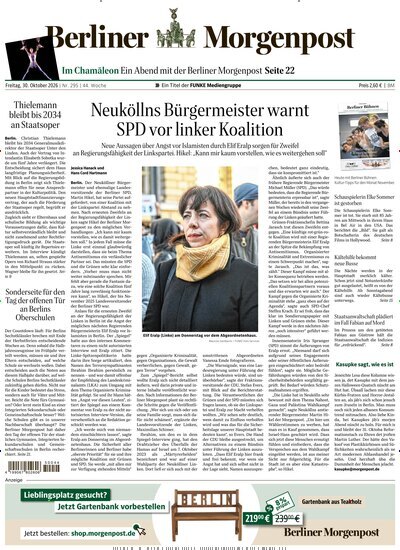 Titelbild der Ausgabe 296/2026 von Berliner Morgenpost. Diese Zeitschrift und viele weitere Zeitungsabos als Abo oder epaper bei United Kiosk online kaufen.