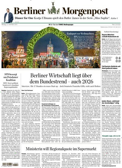 Titelbild der Ausgabe 348/2025 von Berliner Morgenpost. Diese Zeitschrift und viele weitere Zeitungsabos als Abo oder epaper bei United Kiosk online kaufen.