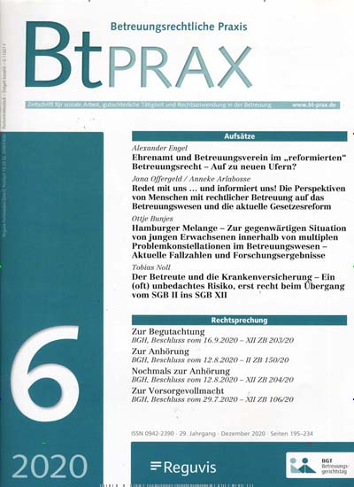 Titelbild der Ausgabe 6/2020 von Betreuungsrechtliche Praxis (BtPrax) . Diese Zeitschrift und viele weitere Businessmagazine als Abo oder epaper bei United Kiosk online kaufen.