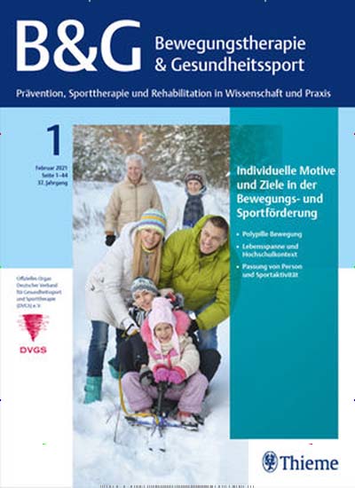 Titelbild der Ausgabe 1/2021 von B&G Bewegungstherapie und Gesundheitssport. Diese Zeitschrift und viele weitere Pflegezeitschriften und medizinische Fachzeitschriften als Abo oder epaper bei United Kiosk online kaufen.