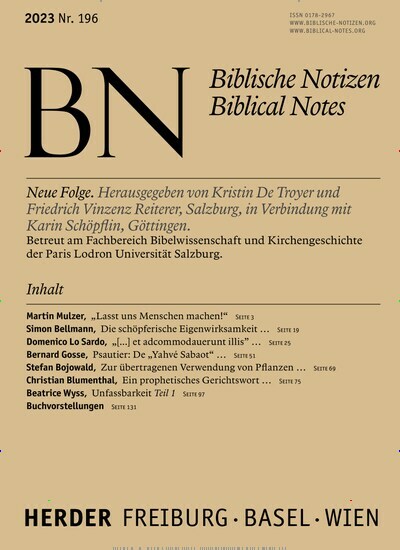 Titelbild der Ausgabe 196/2023 von Biblische Notizen. Diese Zeitschrift und viele weitere Kunstmagazine und Kulturmagazine als Abo oder epaper bei United Kiosk online kaufen.