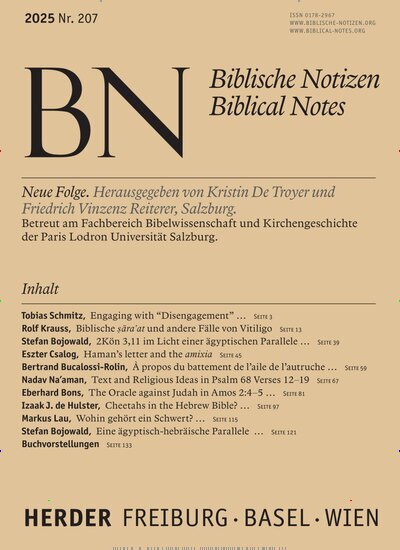 Titelbild der Ausgabe 207/2025 von Biblische Notizen. Diese Zeitschrift und viele weitere Kunstmagazine und Kulturmagazine als Abo oder epaper bei United Kiosk online kaufen.