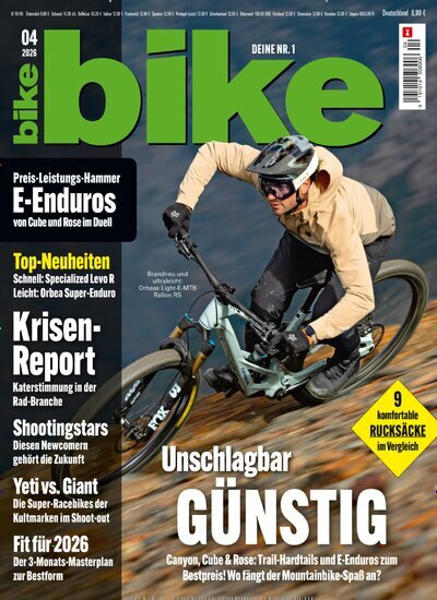Titelbild der Ausgabe 4/2026 von bike. Diese Zeitschrift und viele weitere Sportmagazine als Abo oder epaper bei United Kiosk online kaufen.