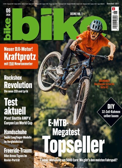 Titelbild der Ausgabe 6/2026 von bike. Diese Zeitschrift und viele weitere Sportmagazine als Abo oder epaper bei United Kiosk online kaufen.
