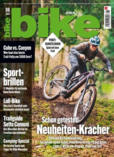 Titelbild der Ausgabe 8/2025 von bike. Diese Zeitschrift und viele weitere Sportmagazine als Abo oder epaper bei United Kiosk online kaufen.
