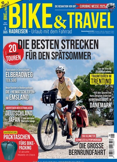 Titelbild der Ausgabe 5/2025 von Bike & Travel. Diese Zeitschrift und viele weitere Sportmagazine als Abo oder epaper bei United Kiosk online kaufen.