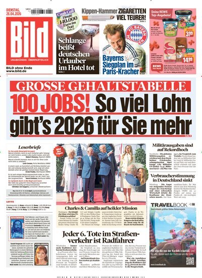 Titelbild der Ausgabe 98/2026 von BILD. Diese Zeitschrift und viele weitere Zeitungsabos als Abo oder epaper bei United Kiosk online kaufen.