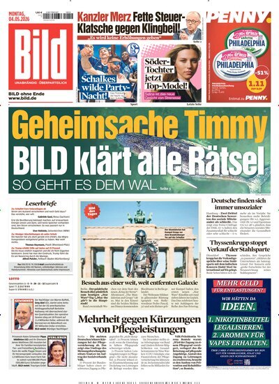 Titelbild der Ausgabe 102/2026 von BILD. Diese Zeitschrift und viele weitere Zeitungsabos als Abo oder epaper bei United Kiosk online kaufen.