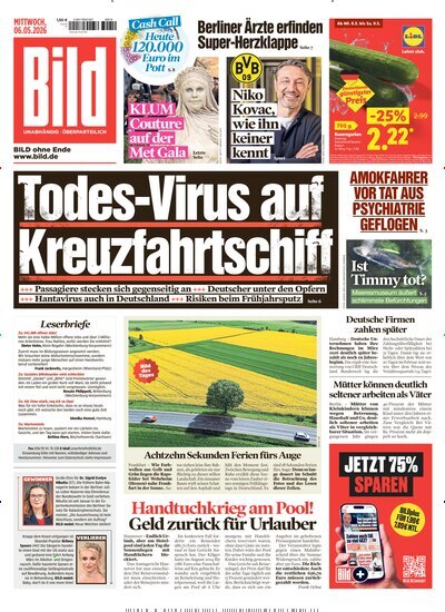 Titelbild der Ausgabe 104/2026 von BILD. Diese Zeitschrift und viele weitere Zeitungsabos als Abo oder epaper bei United Kiosk online kaufen.