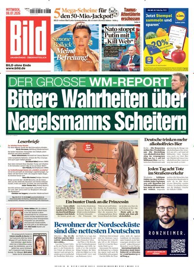 Titelbild der Ausgabe 156/2026 von BILD. Diese Zeitschrift und viele weitere Zeitungsabos als Abo oder epaper bei United Kiosk online kaufen.