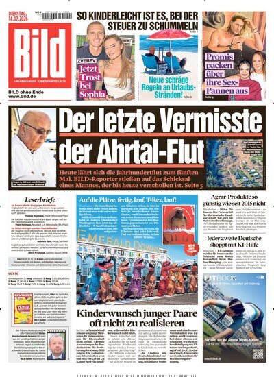 Titelbild der Ausgabe 161/2026 von BILD. Diese Zeitschrift und viele weitere Zeitungsabos als Abo oder epaper bei United Kiosk online kaufen.