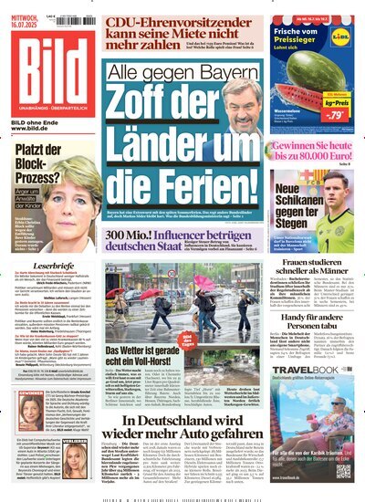 Titelbild der Ausgabe 163/2025 von BILD. Diese Zeitschrift und viele weitere Zeitungsabos als Abo oder epaper bei United Kiosk online kaufen.