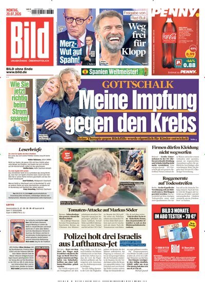 Titelbild der Ausgabe 166/2026 von BILD. Diese Zeitschrift und viele weitere Zeitungsabos als Abo oder epaper bei United Kiosk online kaufen.