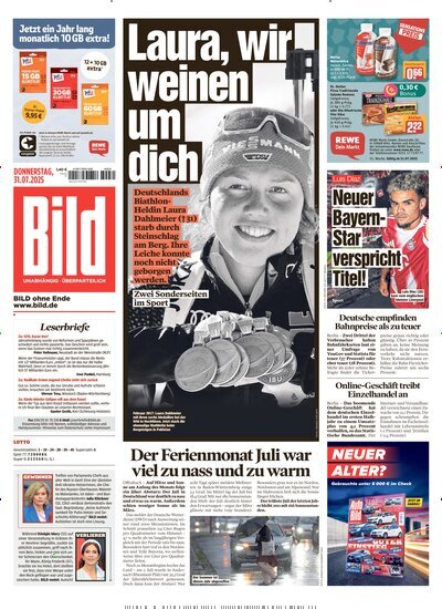 Titelbild der Ausgabe 176/2025 von BILD. Diese Zeitschrift und viele weitere Zeitungsabos als Abo oder epaper bei United Kiosk online kaufen.