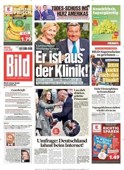 Titelbild der Ausgabe 213/2025 von BILD. Diese Zeitschrift und viele weitere Zeitungsabos als Abo oder epaper bei United Kiosk online kaufen.
