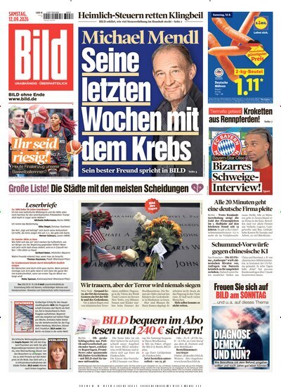 Titelbild der Ausgabe 213/2026 von BILD. Diese Zeitschrift und viele weitere Zeitungsabos als Abo oder epaper bei United Kiosk online kaufen.