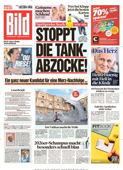 Titelbild der Ausgabe 215/2026 von BILD. Diese Zeitschrift und viele weitere Zeitungsabos als Abo oder epaper bei United Kiosk online kaufen.