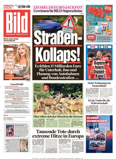 Titelbild der Ausgabe 218/2025 von BILD. Diese Zeitschrift und viele weitere Zeitungsabos als Abo oder epaper bei United Kiosk online kaufen.