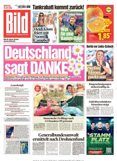 Titelbild der Ausgabe 219/2026 von BILD. Diese Zeitschrift und viele weitere Zeitungsabos als Abo oder epaper bei United Kiosk online kaufen.
