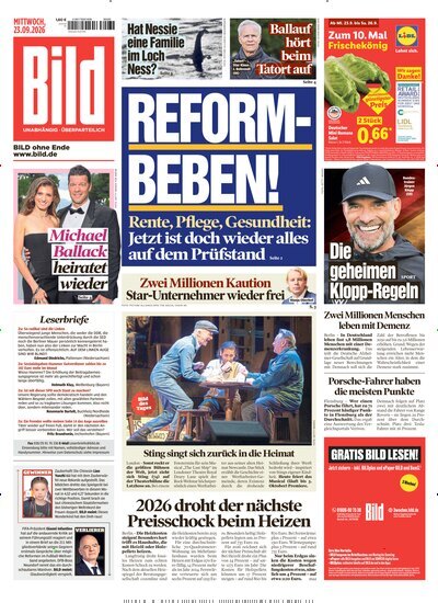 Titelbild der Ausgabe 222/2026 von BILD. Diese Zeitschrift und viele weitere Zeitungsabos als Abo oder epaper bei United Kiosk online kaufen.