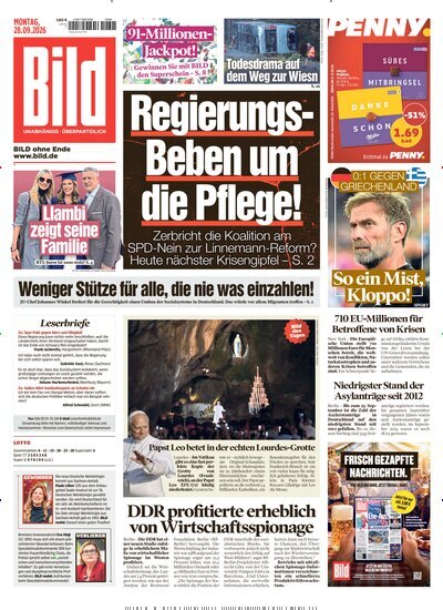 Titelbild der Ausgabe 226/2026 von BILD. Diese Zeitschrift und viele weitere Zeitungsabos als Abo oder epaper bei United Kiosk online kaufen.