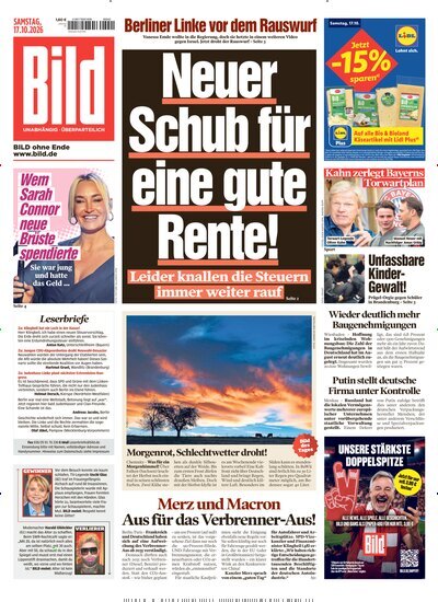 Titelbild der Ausgabe 242/2026 von BILD. Diese Zeitschrift und viele weitere Zeitungsabos als Abo oder epaper bei United Kiosk online kaufen.