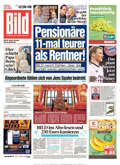 Titelbild der Ausgabe 278/2025 von BILD. Diese Zeitschrift und viele weitere Zeitungsabos als Abo oder epaper bei United Kiosk online kaufen.