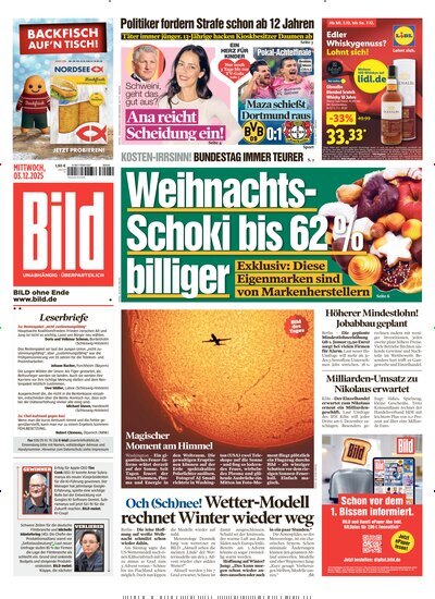 Titelbild der Ausgabe 282/2025 von BILD. Diese Zeitschrift und viele weitere Zeitungsabos als Abo oder epaper bei United Kiosk online kaufen.