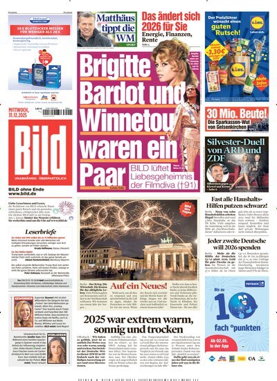 Titelbild der Ausgabe 304/2025 von BILD. Diese Zeitschrift und viele weitere Zeitungsabos als Abo oder epaper bei United Kiosk online kaufen.